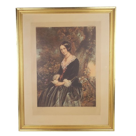 George Baxter's 1840 Print: The Proposal or The Envelope in a Vintage Gilt Fram